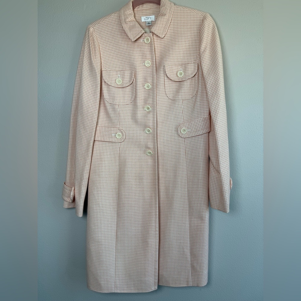 LOFT Light Pink/ peach Houndstooth Trench Coat